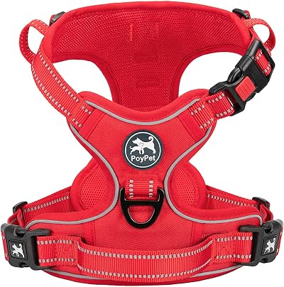 PoyPet No Pull Dog Harness Reflective Vest with Front & Back D Rings L Red