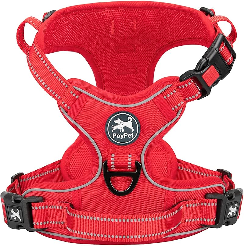 PoyPet No Pull Dog Harness Reflective Soft Padded Vest S Red Trim