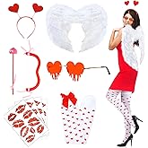 Xuhal 9 Pcs Halloween Cupid Costume for Women Cupid Bow and Arrow Set Wings Heart Headband Sticker Heart Shape Sunglasses Thigh High Stockings Arrow Costume Accessories