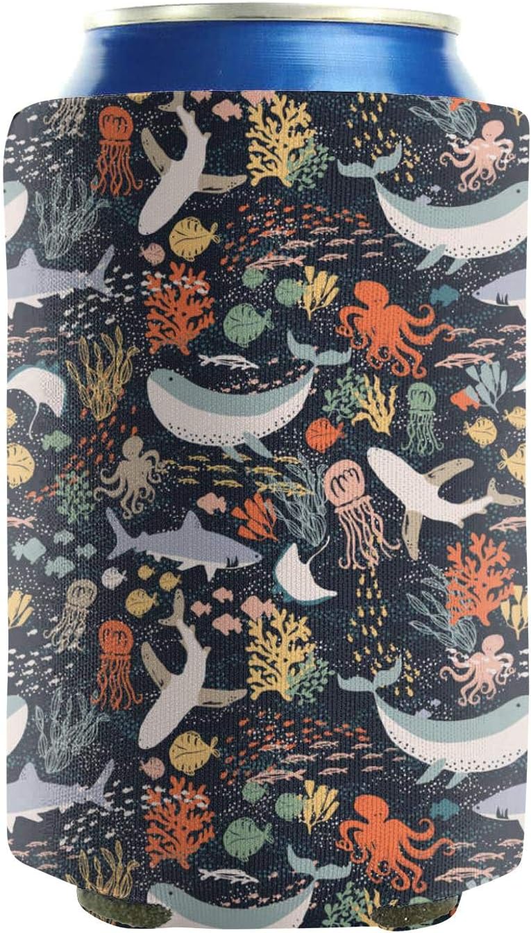 12-16 OZ Bottles Neoprene Beverage Coolers Deep Sea Ocean Nautical Whale Shark Beer Can Sleeves Non-Slip Soft Drink Tailgating Cans Cooler Covers Keeps Drinks Cold 2-Pack