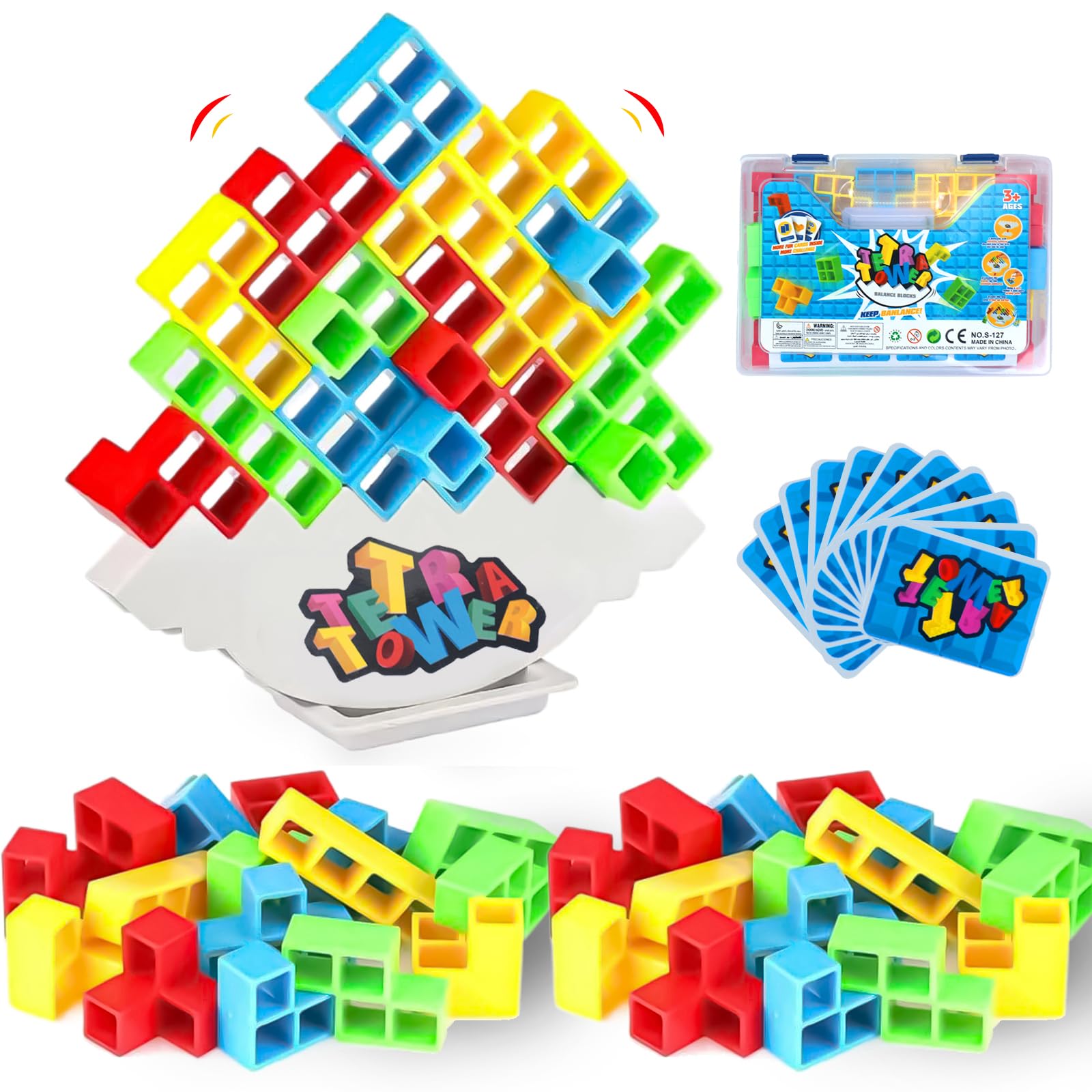 Woeau 48 Pcs Tetrias Tower Balancing Stacking Toys - Building Tetrias Blocks Table Board Games, Intelligence Educational Gift for Toddlers Kids Children Boys and Girls 50 Multi