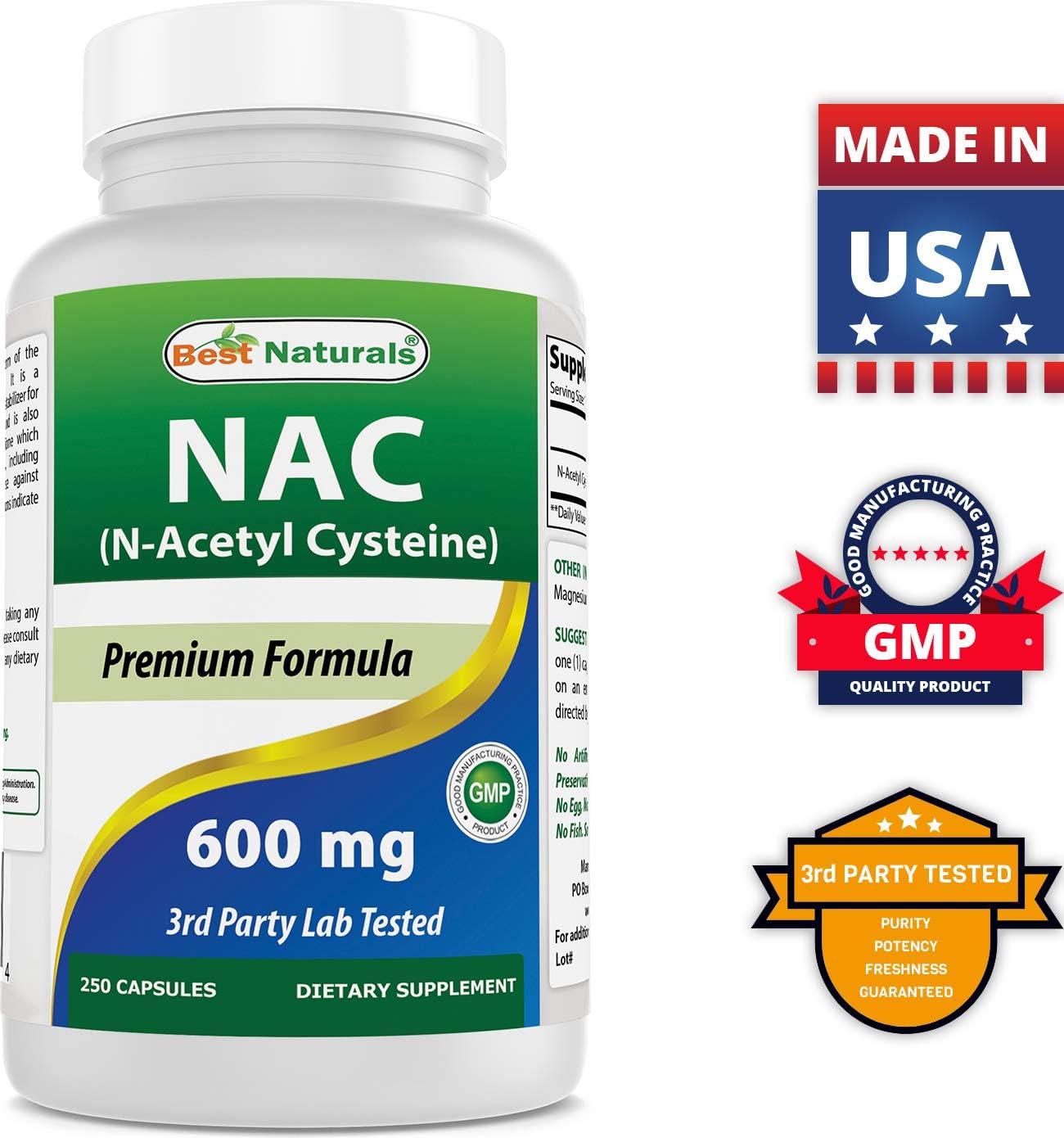 Best Naturals NAC N-Acetyl-Cysteine 600 mg 250 Capsules: Health & Personal Care