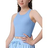 Girls Tank Tops Double Lined Crop Tops for Kids High Crew Neck Racerback Basic Sleeveless Dance Top for Girls