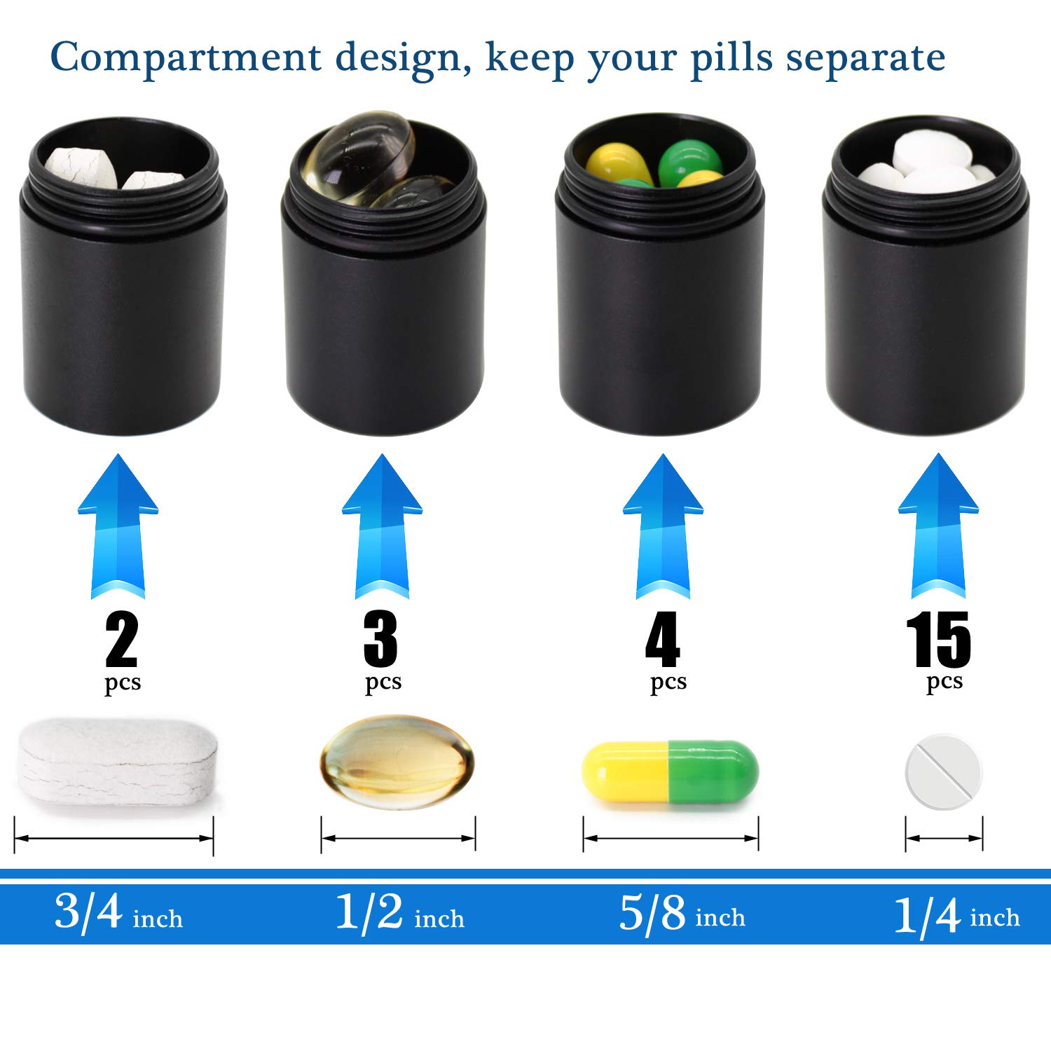 PPFISH Portable Daily Pill Case, 3 Compartments Aluminum Alloy