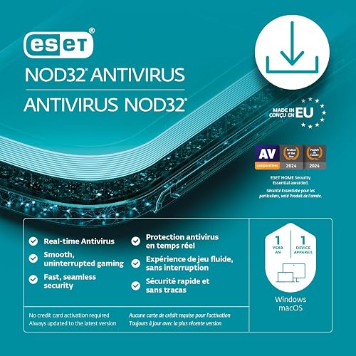 ESET NOD32 Antivirus | 1 Device | 1 Year | Antivirus Software | Gamer Mode | Light System Footprint | Official Download with License [PC/Mac Online Code]