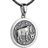 Zodiac Sign Pendant Necklace 925 Sterling Silver Horoscope Medallion Coin Disc Choker Charm Constellation Astrology Jewelry for Men Women