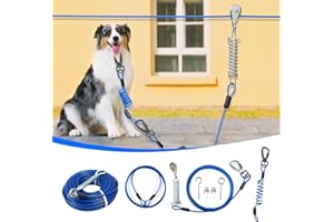 DUCKYGOO Dog Runner for Yard,Double Shock Absorption Dog Trolley System for Large Dogs,Heavy Duty 50FT Tie Out Run Cable with 10FT Leads,for Dogs Up to 250LBS,Aerial Zipline for Outside,Camping