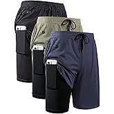 JWJ Mens 2 in 1 Running Shorts Quick Dry Gym Athletic Workout Clothes with Side Pockets