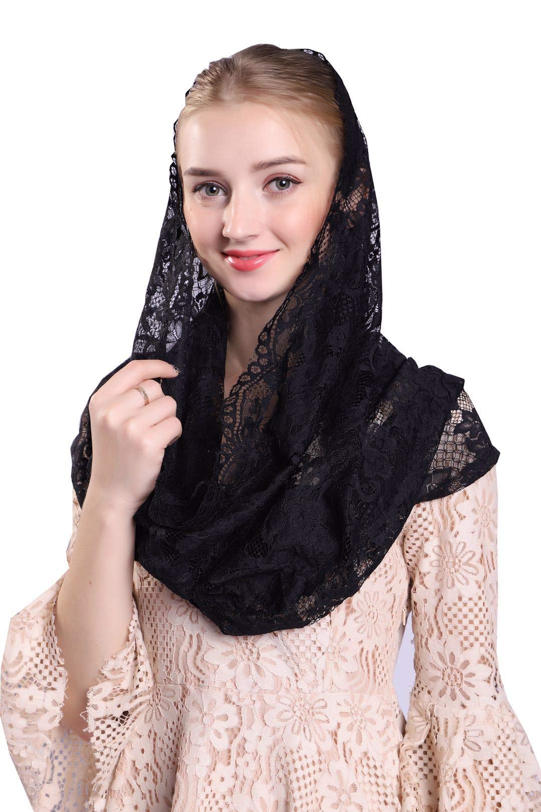 Czy accessories Soft and Comfortable Mantilla Veils Spanish Style Lace Infinity Veil Mantilla Latin (Black)