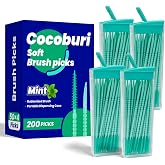 COCOBURI Soft Silicone Interdental Brushes&amp;Dental Picks 200 Counts | BPA Free-Soft Rubberized Brush Picks-Textured Plaque Removing Toothpick-Refillable Hygienic Case(Mint）