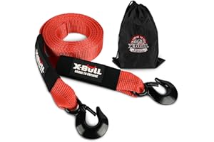 X-BULL Tow Strap (2 in x 20 Ft) with Forged Steel Hooks Lab Tested 10,321lbs Break Strength Emergency Heavy Duty Capacity Tow Strap for Car Truck Jeep SUV Not for Off-Road Recoveries（Red）