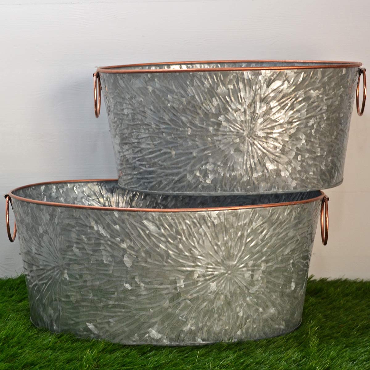 Fiesta Studios Galvanised Metal Oval Tub Planters Large Set