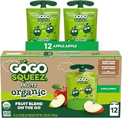 GoGo squeeZ No Sugar Added Organic Applesauce, Apple Apple, 12 Count | Kids On The Go Fruit Snack with Applesauce & Puree; 3.