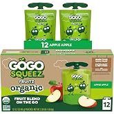 GoGo squeeZ No Sugar Added Organic Applesauce, Apple Apple, 12 Count | Kids On The Go Fruit Snack with Applesauce &amp; Puree; 3.2 Oz Pouches, Gluten and Nut Free, Recloseable Cap, BPA-Free