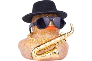 CoFuBcad Car Rubber Duck Ornaments Dash Duck Decorations for Car Dashboard Ornament Decoration Accessories with Mini Hat Musical Instruments Necklace Sunglasses(Style A32)