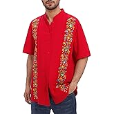 Men's Traditional Mexican Guayabera Shirt Short Sleeve Button Down Embroidered Shirt for Cinco De Mayo Shirts