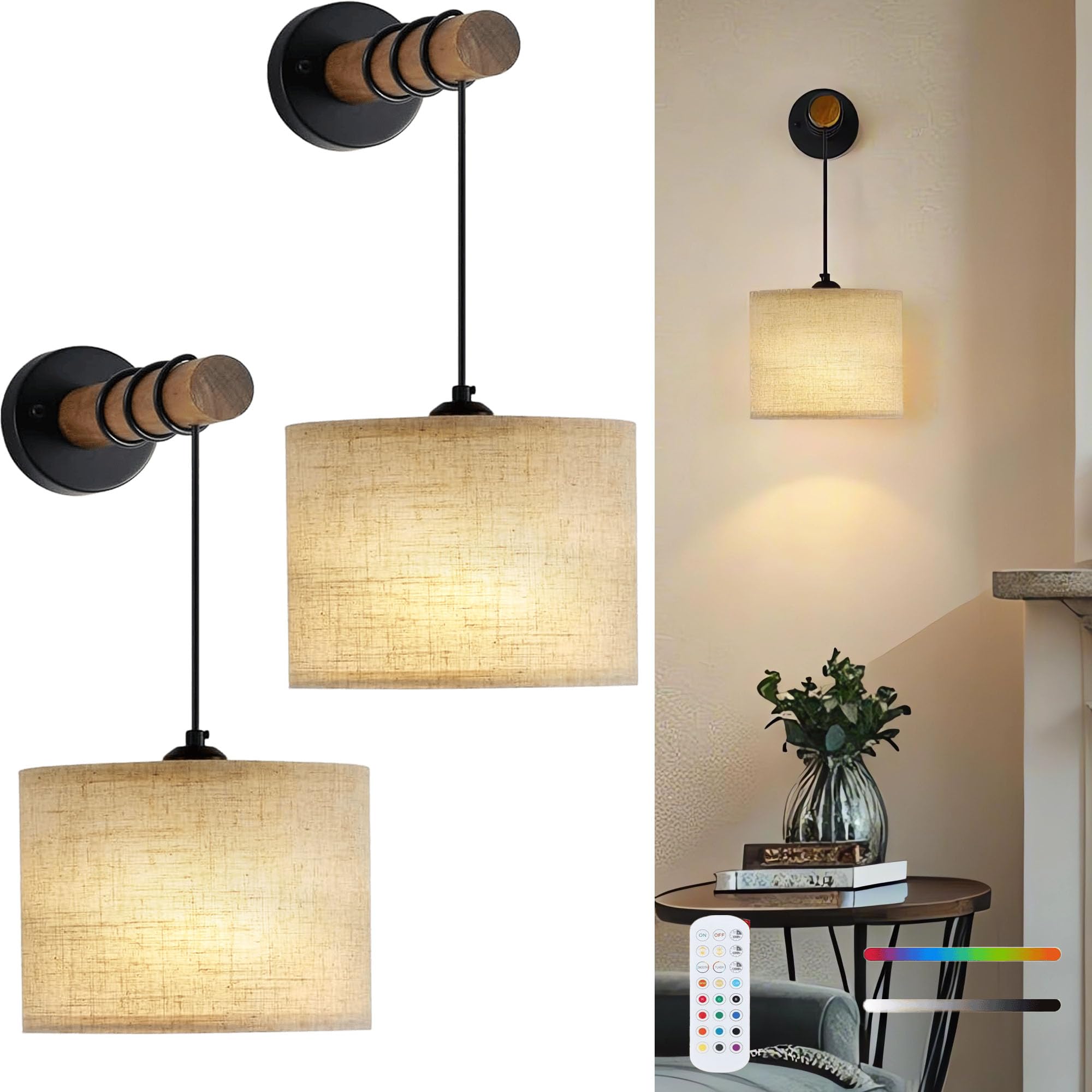 Photo 1 of Yiridrme Wireless Battery Operated Wall Sconces Set of 2, Rechargeable 8000mAh Wall Light with Remote, Dimmable RGB Wall Decor Lamp for Bedroom, Living Room