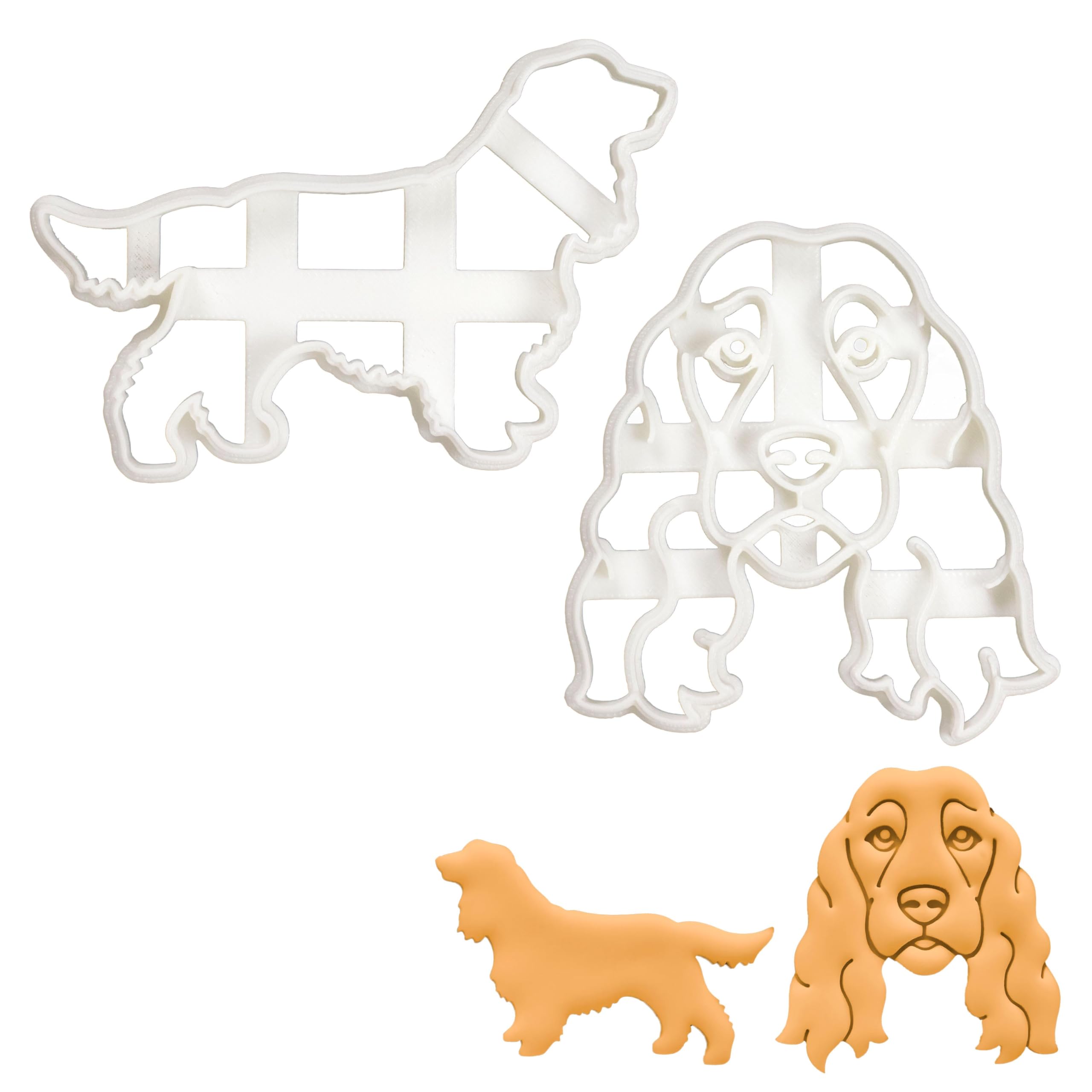 BAKERLOGY Set of 2 Show Cocker Spaniel Cookie Cutters (Designs: Face and Silhouette) - Detailed Biscuit Cutter Design for Baking and Crafts, Ideal on Fondant, Dough, Clay