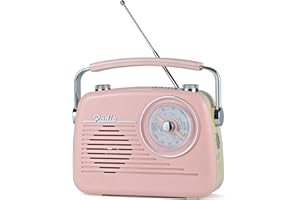 WENPZERAY Portable Radio AM FM Shortwave Vintage Radio, Great Reception Receiver Bluetooth Speaker Plug in Wall, Support USB Drive/TF Card, Good Sound for Family or Friend for Home/Outdoor/Kitchen (Pink)