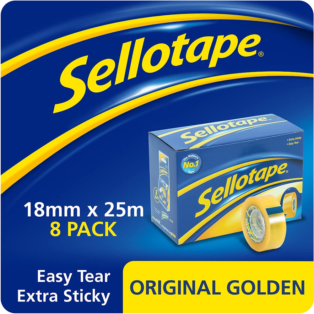 Sellotape Original Golden Tape Roll Non-static Easy-tear Retail Pack 18mmx25m Ref 1443169 {Pack 8]