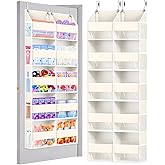 Heavy Duty Over The Door Organizer 5 Tiers, Extra Large Behind Door Storage of 10 Big Front & 10 Mesh Pockets, 80lb Weight Capacity, Hanging Doors Storage Organizer for Closet Bedroom Nursery, Beige
