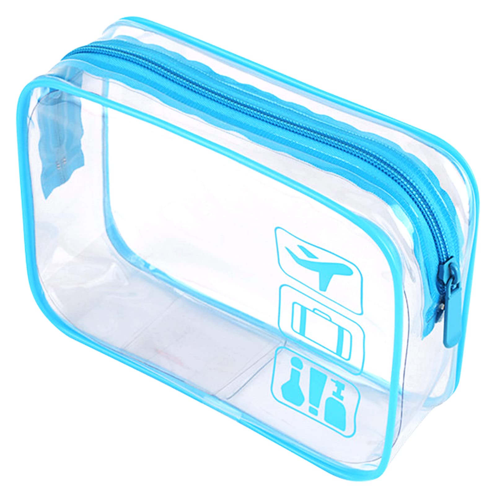 Clear Toiletry Bag Transparent TSA Approved Makeup Cosmetic Travel Organiser, Waterproof Wash Bag for Air Travel Carry On（Blue）