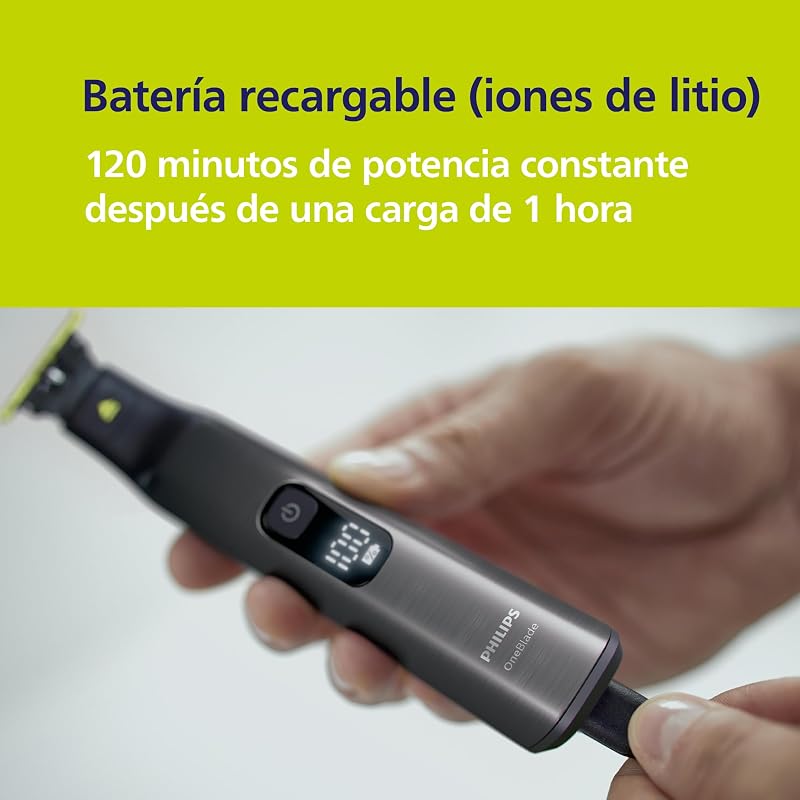 OneBlade Pro 360 Barbero, afeitadora y recortadora eléctrica facial y corporal, 2 cuchillas 360º, peine de 14 longitudes, kit corporal, soporte de carga, funda de viaje, Negro, QP6652/30