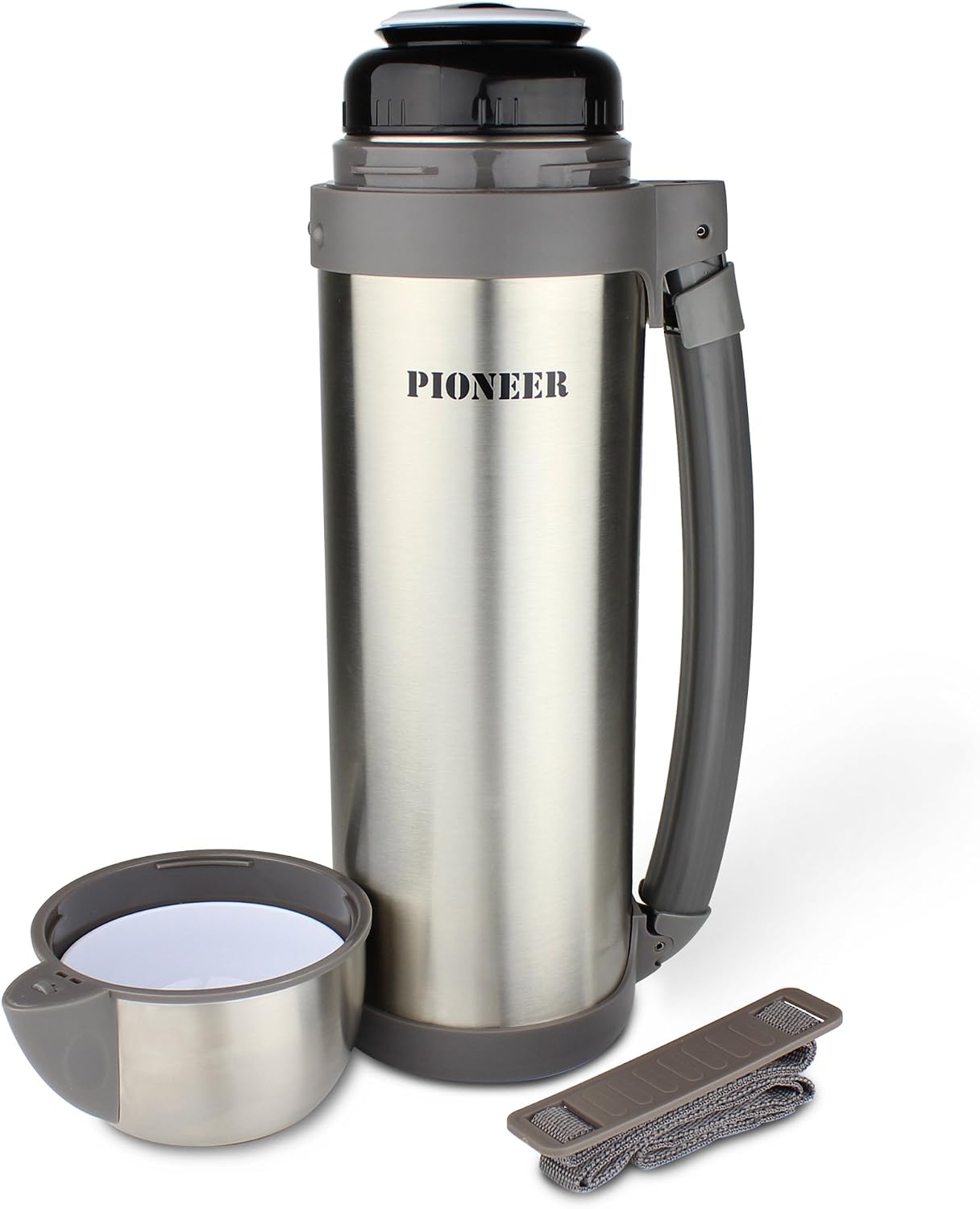 Pioneer Stainless Steel Vacuum Flask Thermal Mug with Secure Grip Extendable Handle, 1 Litre 33.81 fl oz - Green - Image 5