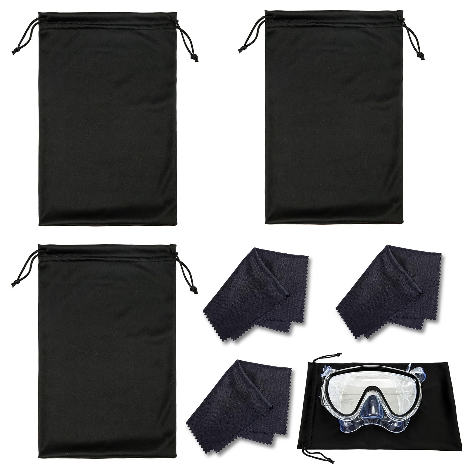 PEUTIER 6pcs Ski Goggle Drawstring Bags & Glasses Cloth, Sunglasses Pouch Protective Storage Case Sleeve Soft Ski Goggle Bag Microfiber for Goggle Replacement Lens Camera Lenses(7.1x10.6 Inch)