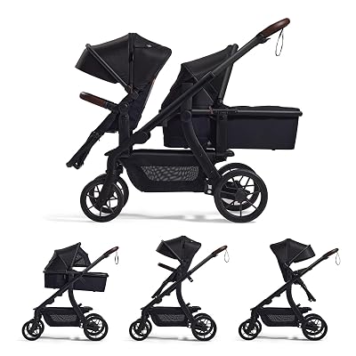 Momcozy ChangeGo Baby Stroller, Convertible Single-to-Double-to-Wagon Stroller with 23 Configurations, Carry-cot and Seat Included, Large PU Wheels, All-Wheel Suspension & Extendable UPF50+ Canopy