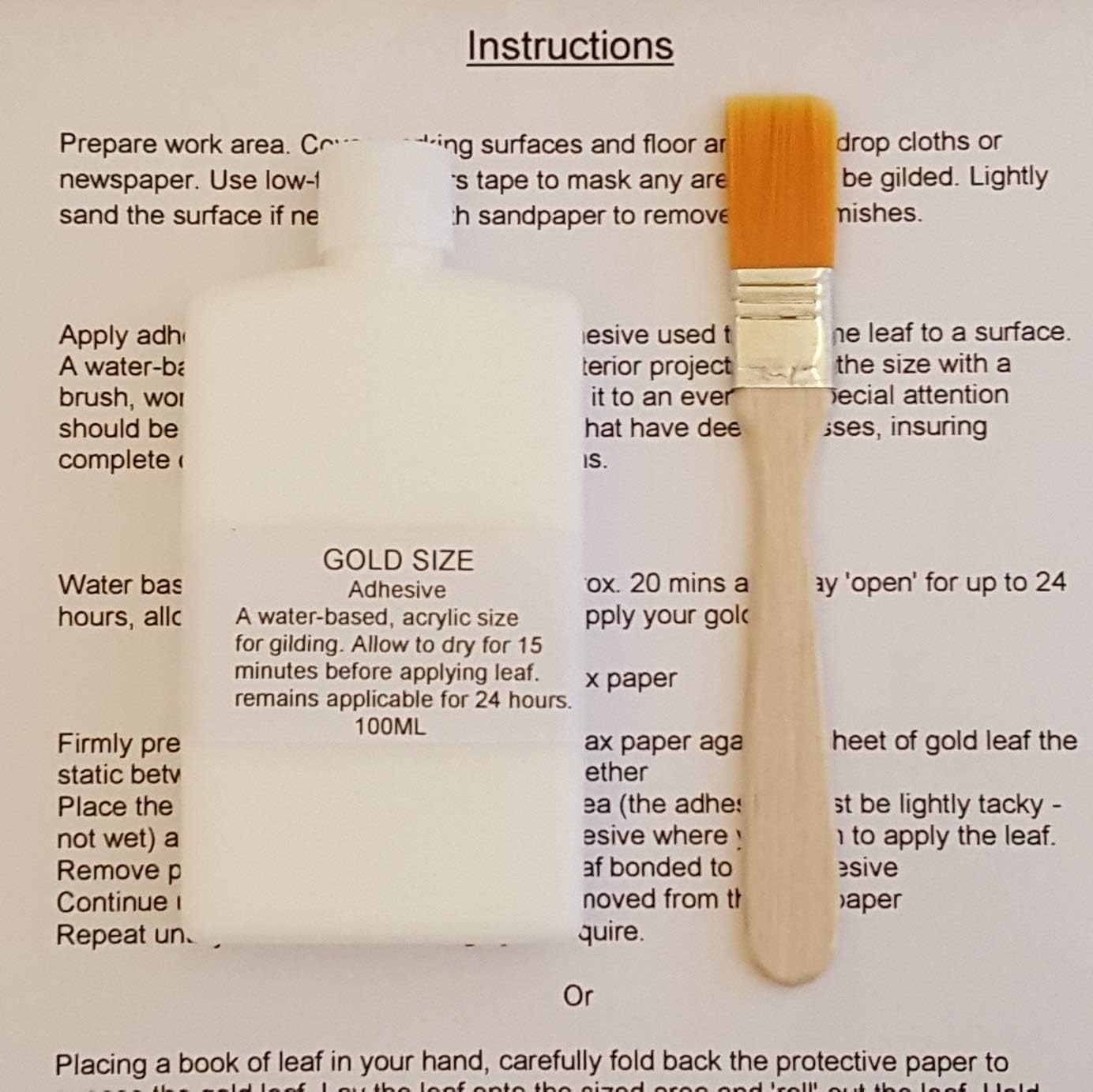 Gold Silver Leaf Size Adhesive & Brush & Instructions 100ML A Water