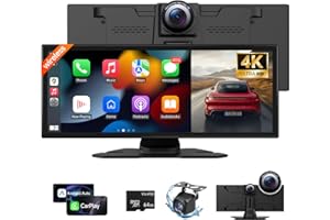 Wireless Carplay Screen for Car with 4K Dash Cam, 11.26 inch Portable A-pple CarPlay & Android Auto in Cell Touchscreen with 