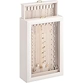 Lolalet Necklace Organizer Box, 2-Layer Jewelry Storage Boxes with Clear Lid for Necklaces, Tangle-Free Necklace Display Case for Women Girls -White