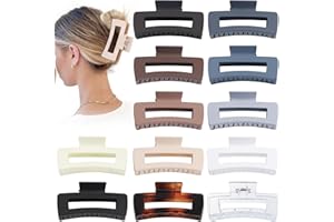 Sisiaipu Large Square Jumbo Hair Clips - 4.1 Inch Big Jaw Clips for Thick Hair, 12 Pcs Bulk Accessories for Women and Girls - Neutral