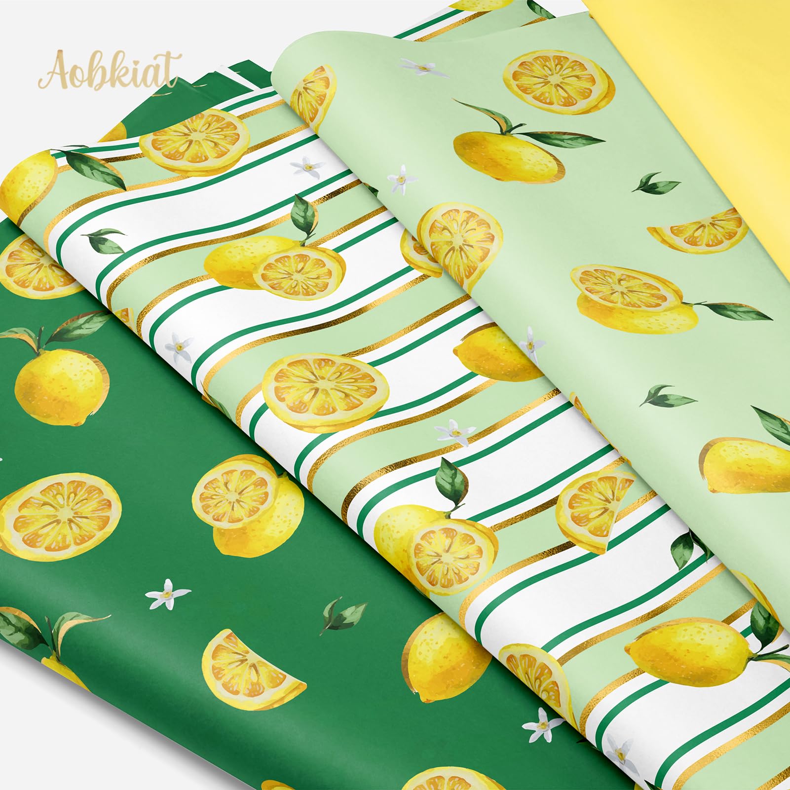 Aobkiat 24 Sheet Lemon Tissue Paper for Gift Bags,Yellow Green Lemon Pattern Wrapping Tissue for Spring Summer Birthday Baby Shower Party Present Packaging,20 x 15 Inch/Sheet