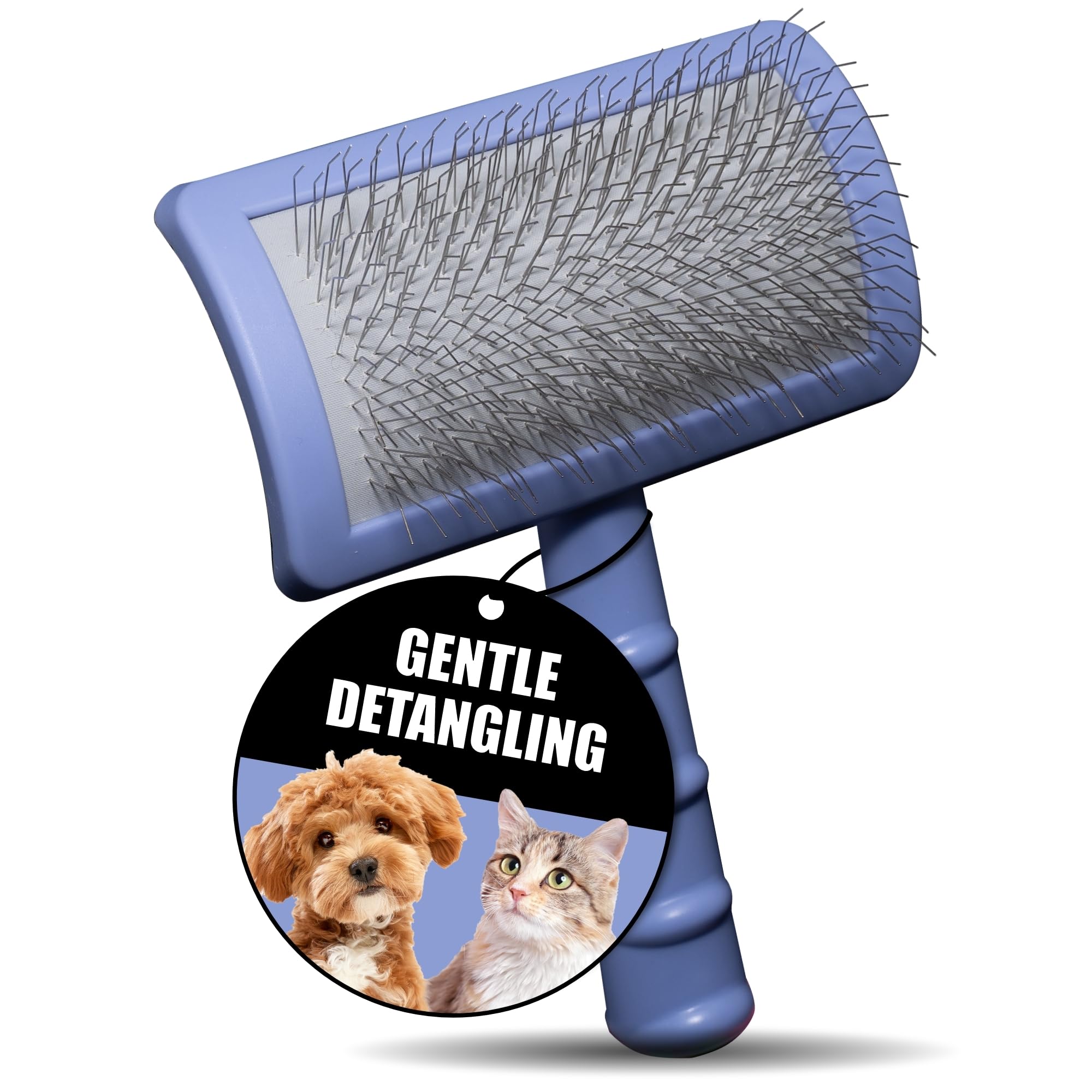 Tauro Pro Line Dog & Cat Slicker Brush for Shedding, Long & Short Hair - Soft Grooming Brush with Ergonomic, Beechwood Handle, Flexible Cushion for Smooth Coat, Rectangular, Purple