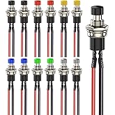 Gebildet 12 piezas de 0.276 in 3V-6V-12V-24V-230V/1A Mini botón momentáneo precableado, SPST Nomal Open ON/Off 2 Pin botón re