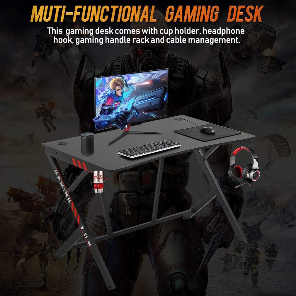 Gaming Desk Computer Desk Home Office Desk Racing Style Study DeskExtra Large Modern Ergonomic PC Carbon Fiber Writing Desk Table with Cup Holder Headphone Hook: Furniture & Decor