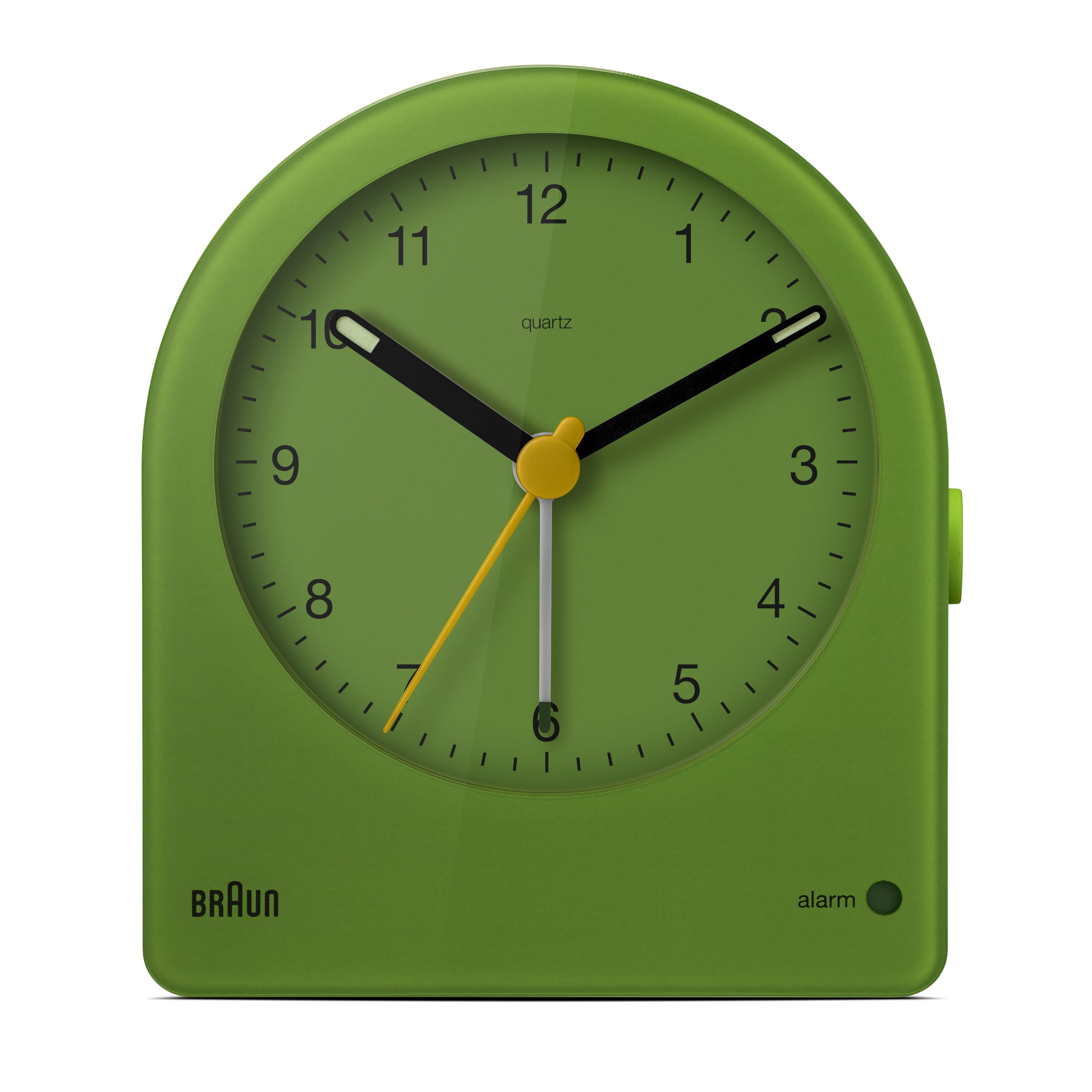Braun Classic Analogue Alarm Clock with Snooze and Continuous Backlight, Quiet Quartz Movement, Easy to Read Dial, Crescendo Beep Alarm in Green, Model BC22GN