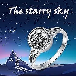 YAFEINI Moon and Star Urn Ring for Ashes Sterling