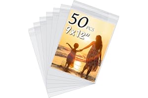 50 Pack Acid-Free Crystal Clear Sleeves Storage Bags for 9x12 Art Prints/Pictures/Photos/Framing Mat Mattes (Bag Size: 9 3/8"