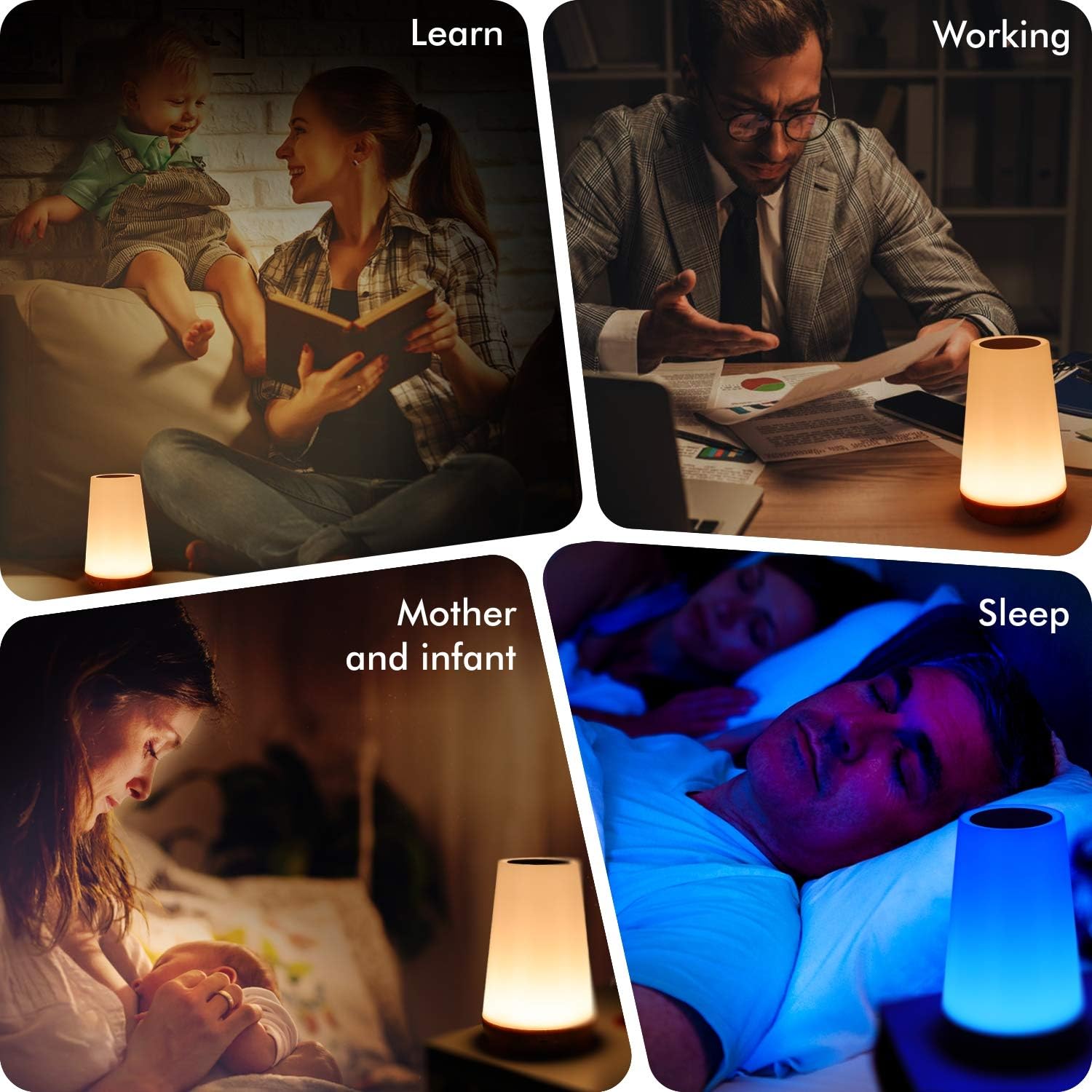 Biilaflor Touch Lamp, Portable Table Sensor Control Bedside Lamps with Quick USB Charging Port, 5 Level Dimmable Warm White Light & 13 Color Changing RGB for Bedroom/Office/Hallways - - 