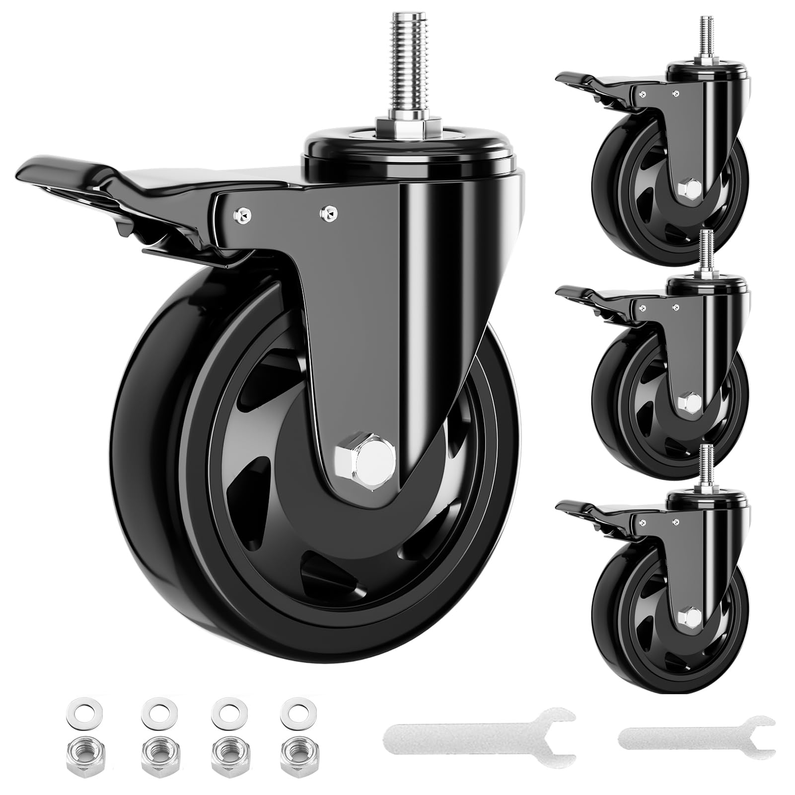 Photo 1 of Stem Caster Wheels 3 Inch, Threaded Stem Casters Heavy Duty Casters Set of 4, Swivel Casters with Stem UNC 3/8"-16 x 1 Industrial Castors with Safety Dual Locking Wheel for Furniture and Cart
