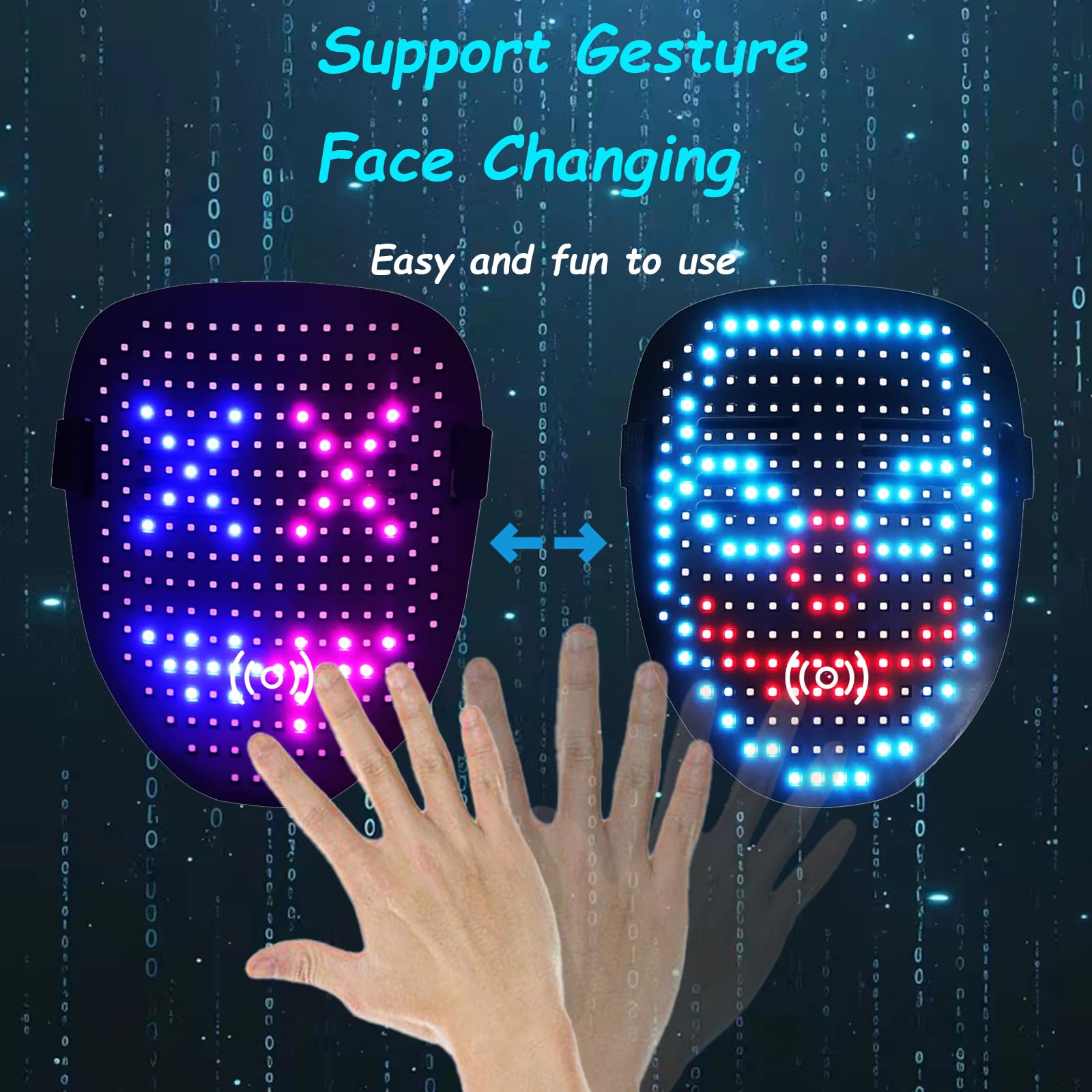 JDBMAOYE LED Mask with Gesture Sensing  |√Rechargeable Battery | Perfect for Cosplay, Masquerade - The coolest gift