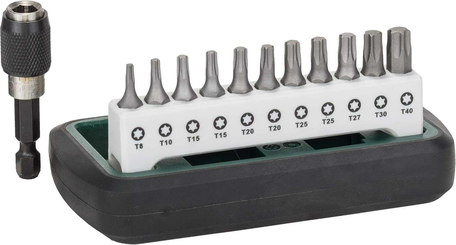 Bosch 2609256D23 11 Piece + 1 Set of Compact Screwdriver Bits T8/T10/T15 (2X)/T20 (2X)/T25 (2X)/T27/T30/T40/1 Universal Bit Holder Magnetic - Image 4