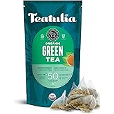 Teatulia Organic Green Tea Bags (50 Pyramid Sachet Teabags) Pure Whole Leaf Natural Green Tea In Bags. Premium 100% Compostable and Sustainably Grown In Bangladesh