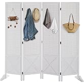 VINGLI Freestanding Pegboard with Support Feet, 5 FT Wood Room Divider Display Board Organizer, Folding Privacy Screen Partition Space Separator for Craft Shows Events Retail (White, 4 Panel)