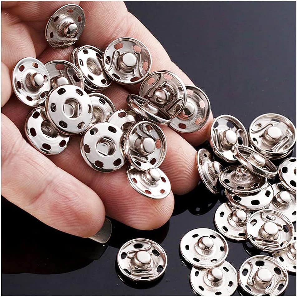 Sew on Snap Buttons 12 Sets Big Metal Snap Fastener Buttons Press Button for Sewing Clothing Silvery and Black (Large Size 0.98IN /25mm)