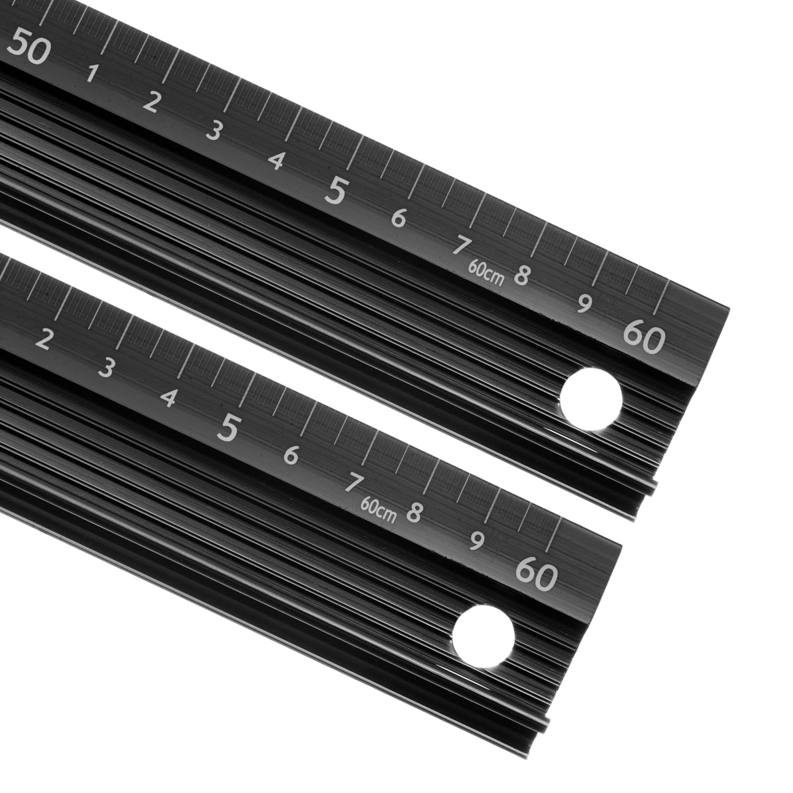 Kozelo 2pcs Raised Grip Aluminum Alloy 60cm Precision Ruler - Black, 1mm, 35mm Width, 12.5mm Thickness, Office Use