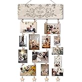 NaZaUK Christian Picture Frames Collage Photo Hanging Display, Christian Wall Art, Family Picture Frames Collage Wall decor, Dear God Picture Board Wood Rustic Frame, Hanging Photo Display with Clips